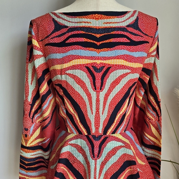 Mara Hoffman, Red Phoenix Boho Print Peplum Mini Dress, Size 6 - Picture 8 of 11